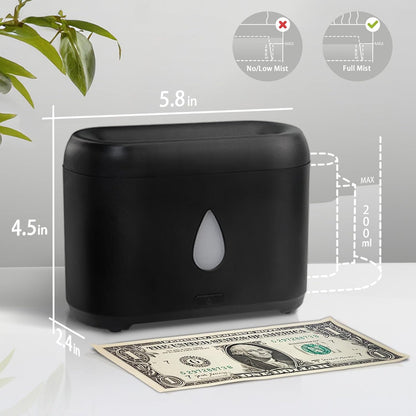 Flame Diffuser for Essential Oils, 200Ml Ultrasonic Aroma Diffusers with Cool Mist, Aromatherapy Diffuser with Auto-Off Protection, Small Humidifier for Home,Office,Bedroom,Gift (Black)